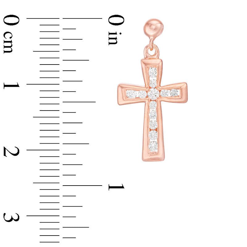 0.33 CT. T.W. Diamond Channel-Set Cross Drop Earrings in 14K Rose Gold
