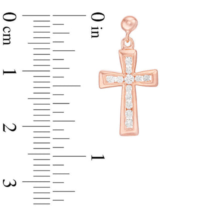 0.33 CT. T.W. Diamond Channel-Set Cross Drop Earrings in 14K Rose Gold