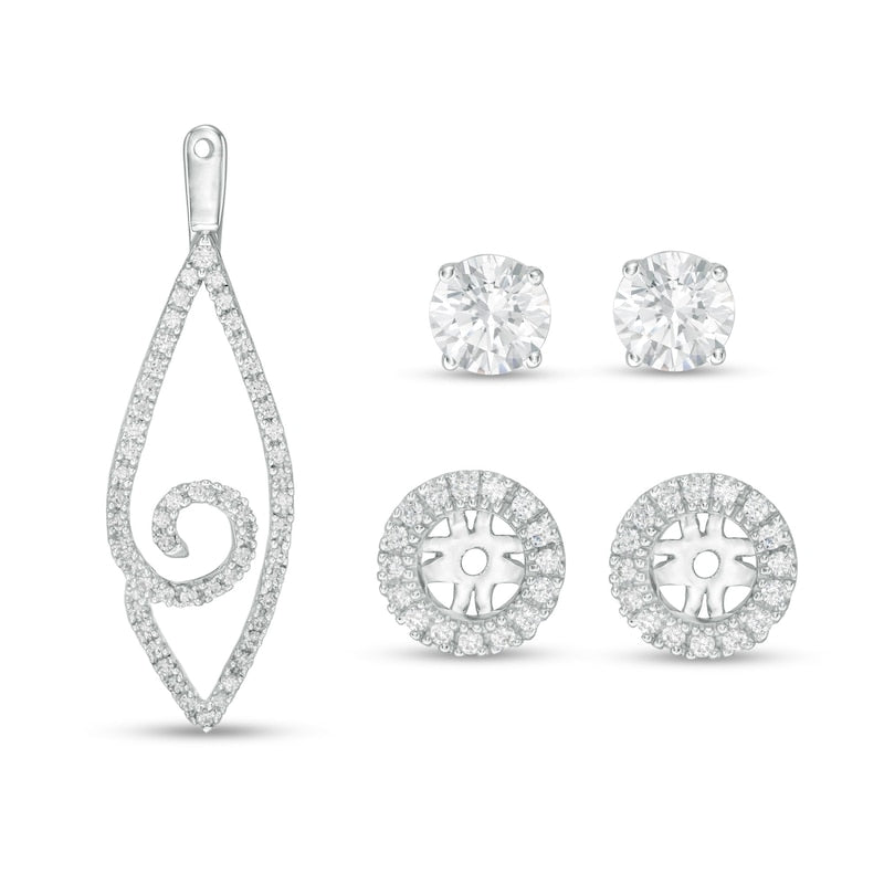 0.75 CT. T.W. Diamond Frame and Swirl Marquise Drop Earring Jackets in 14K White Gold