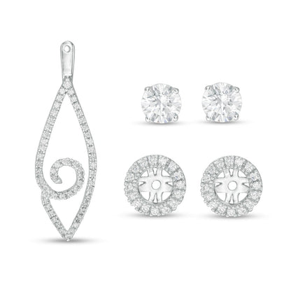 0.75 CT. T.W. Diamond Frame and Swirl Marquise Drop Earring Jackets in 14K White Gold