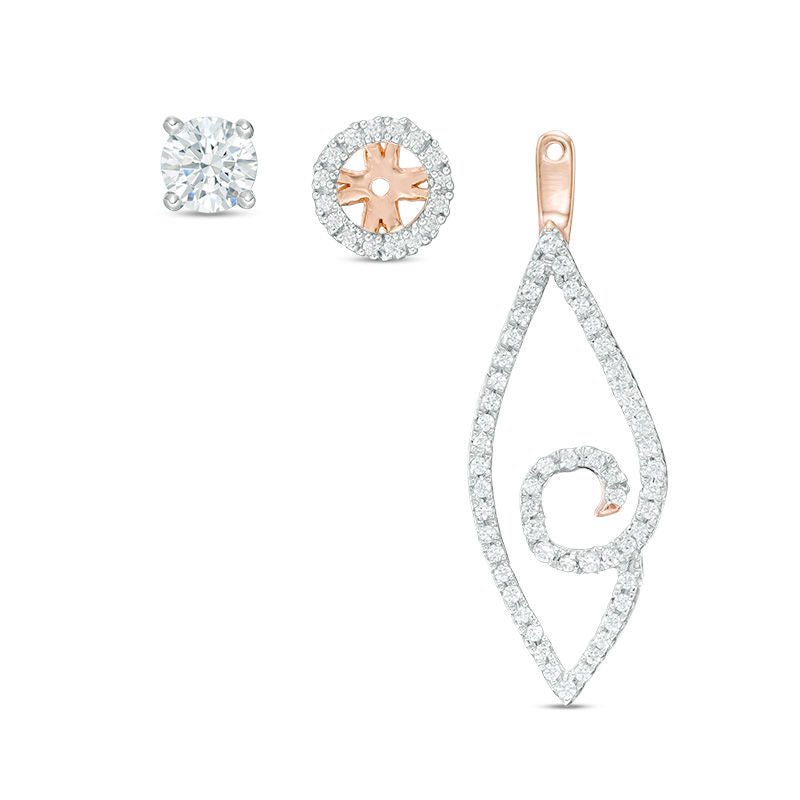 0.75 CT. T.W. Diamond Frame and Swirl Marquise Drop Earring Jackets in 14K Rose Gold