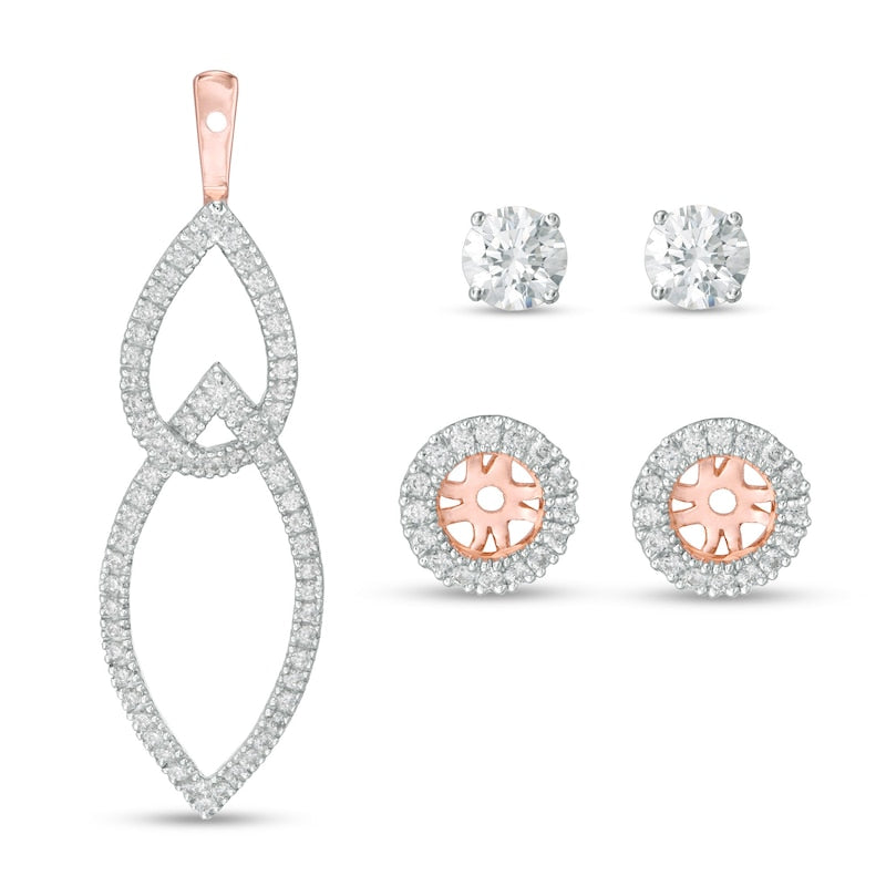 1 CT. T.W. Diamond Frame and Interlocking Geometric Drop Earring Jackets in 14K Rose Gold