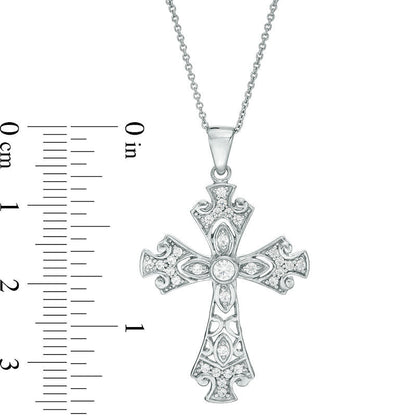 0.33 CT. T.W. Natural Diamond Ornate Cross Pendant in 14K White Gold