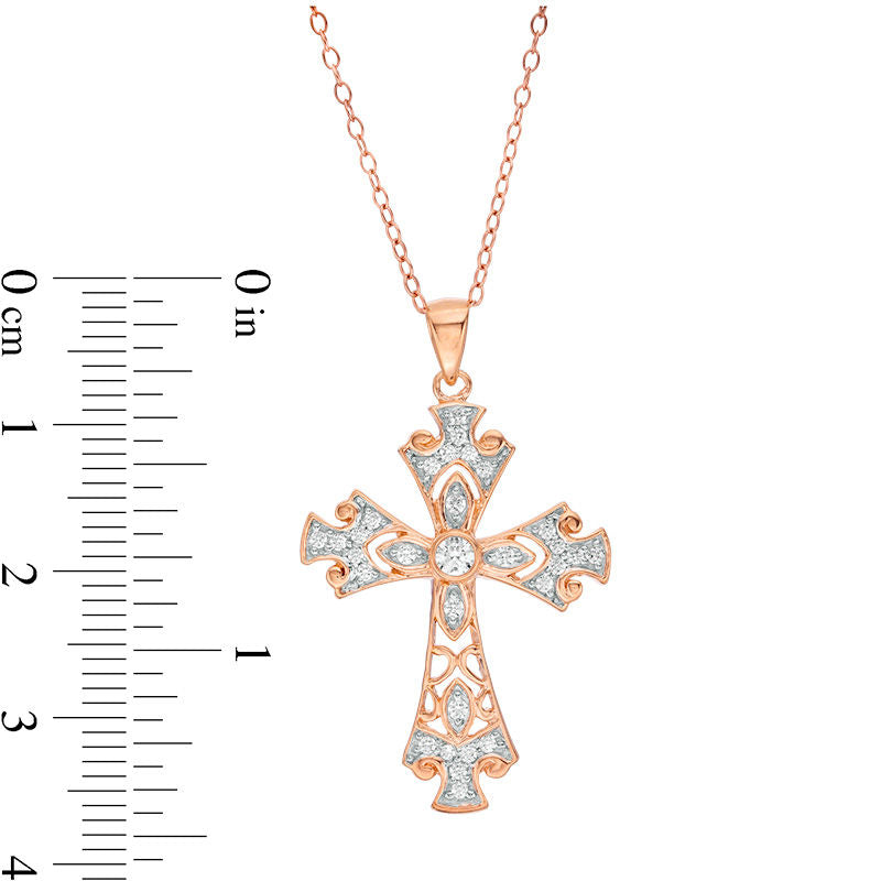 0.33 CT. T.W. Natural Diamond Ornate Cross Pendant in 14K Rose Gold