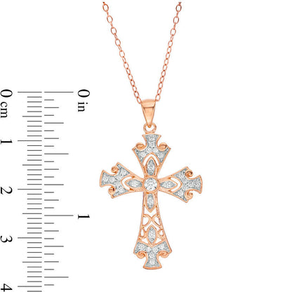 0.33 CT. T.W. Natural Diamond Ornate Cross Pendant in 14K Rose Gold