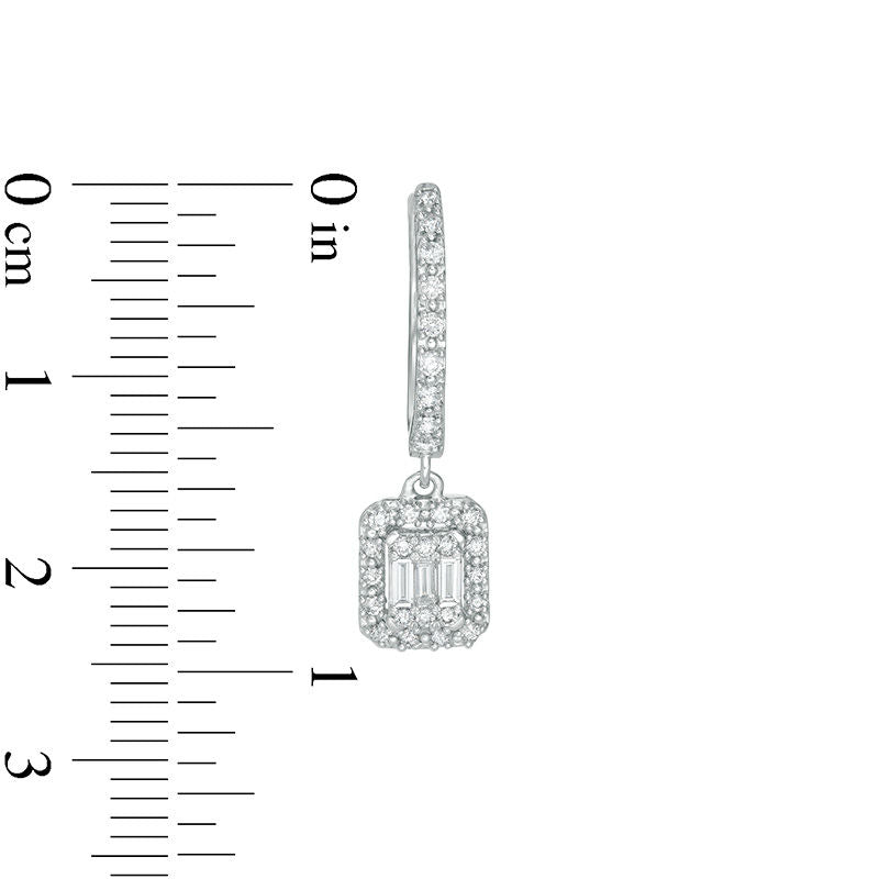 0.5 CT. T.W. Composite Diamond Rectangular Frame Hoop Drop Earrings in 10K White Gold