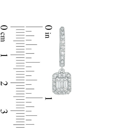 0.5 CT. T.W. Composite Diamond Rectangular Frame Hoop Drop Earrings in 10K White Gold