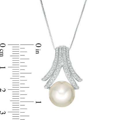 9.0 - 12.0mm Golden Cream South Sea Pearl and 0.33 CT. T.W. Natural Diamond Double Chevron Pendant in 18K White Gold