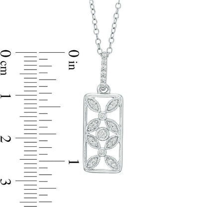 0.17 CT. T.W. Natural Diamond Open Rectangular Flower Antique Vintage-Style Pendant in Sterling Silver