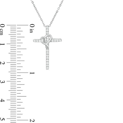 0.13 CT. T.W. Natural Diamond Cross with Heart Pendant in Sterling Silver