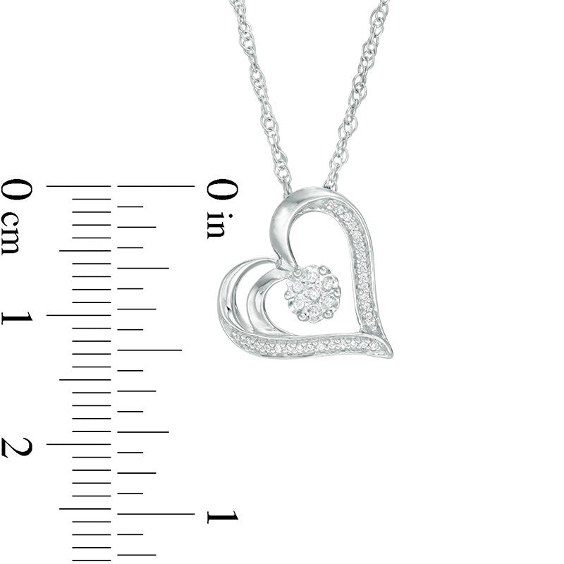 0.07 CT. T.W. Natural Diamond Flower and Heart Outline Pendant in 10K White Gold