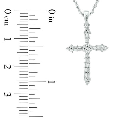 0.33 CT. T.W. Baguette and Round Natural Diamond Cross Pendant in 10K White Gold
