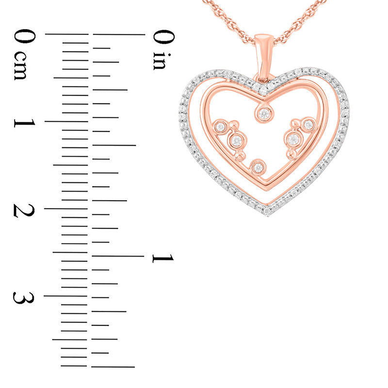 0.1 CT. T.W. Natural Diamond Double Heart Outline Pendant in 10K Rose Gold