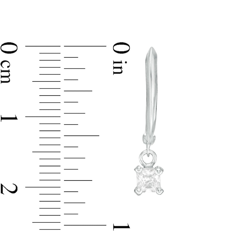 0.33 CT. T.W. Certified Princess-Cut Diamond Solitaire Drop Hoop Earrings in 14K White Gold (I/VS2)