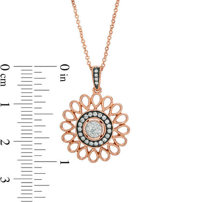 0.38 CT. T.W. Natural Diamond Flower Outline Antique Vintage-Style Pendant in 10K Rose Gold with Black Rhodium