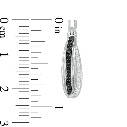 0.25 CT. T.W. Enhanced Black and White Diamond Criss-Cross Hoop Earrings in 10K White Gold