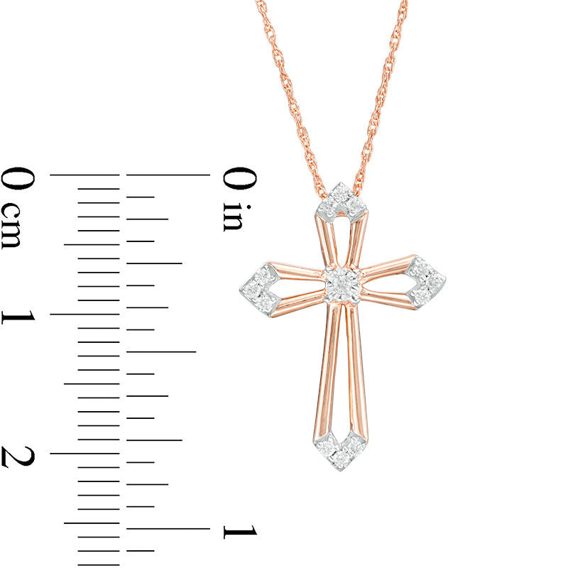 0.07 CT. T.W. Natural Diamond Cross Outline Pendant in 10K Rose Gold