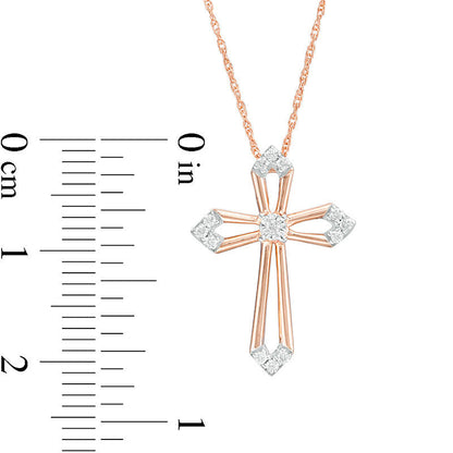 0.07 CT. T.W. Natural Diamond Cross Outline Pendant in 10K Rose Gold