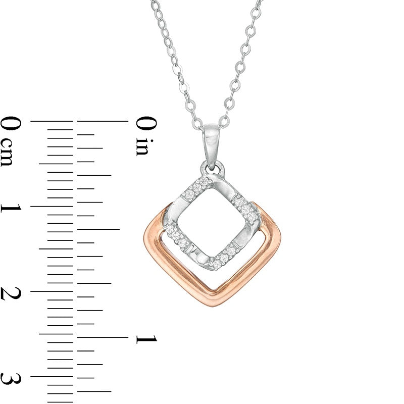 0.05 CT. T.W. Natural Diamond Double Open Square Pendant in 10K Two-Tone Gold