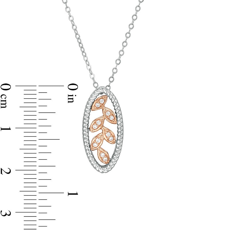 0.07 CT. T.W. Natural Diamond Open Oval Leaf Pendant in 10K Two-Tone Gold