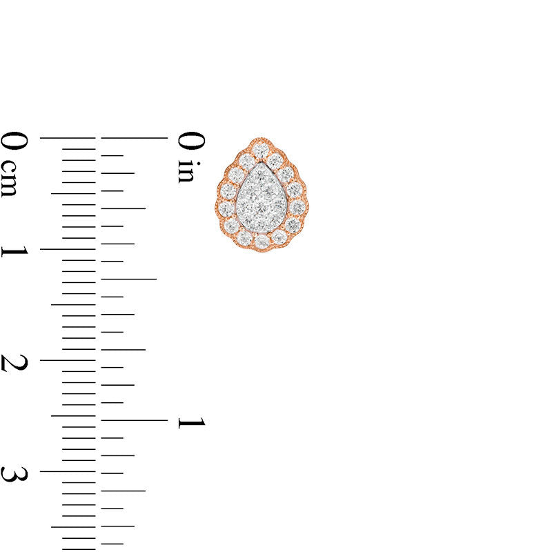 0.5 CT. T.W. Composite Teardrop Diamond Scallop Frame Vintage-Style Stud Earrings in 10K Two-Tone Gold