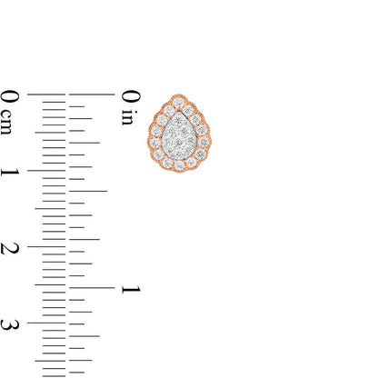 0.5 CT. T.W. Composite Teardrop Diamond Scallop Frame Vintage-Style Stud Earrings in 10K Two-Tone Gold