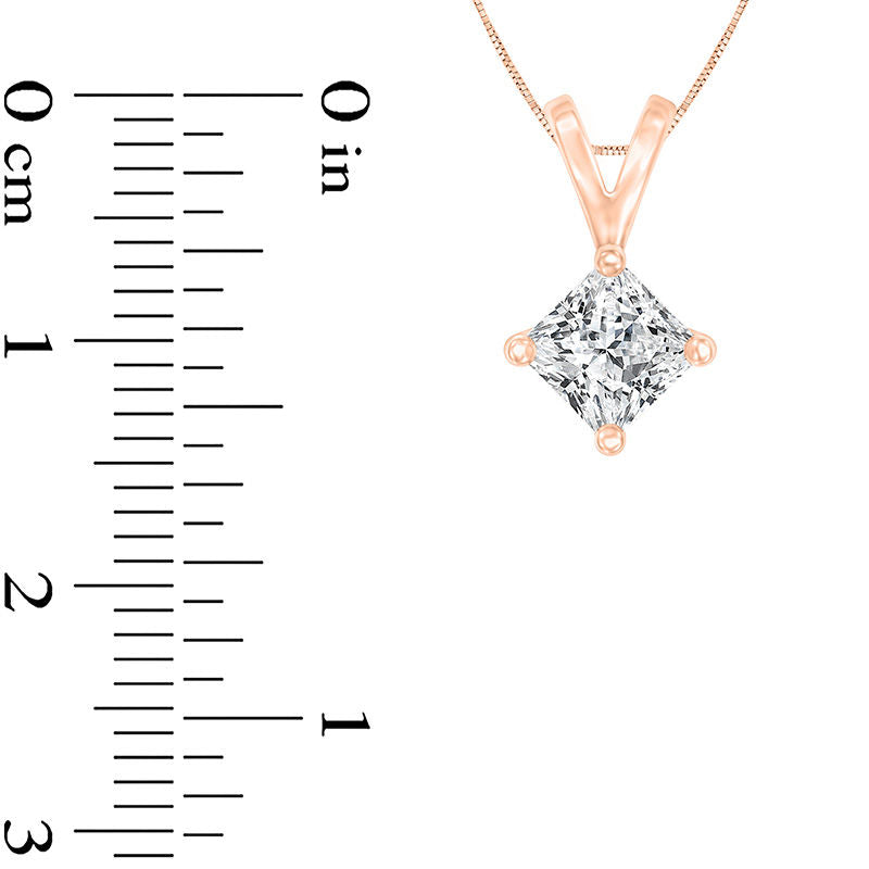 1 CT. Certified Princess-Cut Natural Clarity Enhanced Solitaire Pendant in 14K Rose Gold (I/SI2)