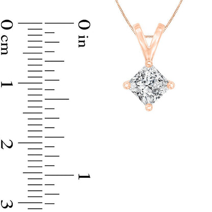 1 CT. Certified Princess-Cut Natural Clarity Enhanced Solitaire Pendant in 14K Rose Gold (I/SI2)