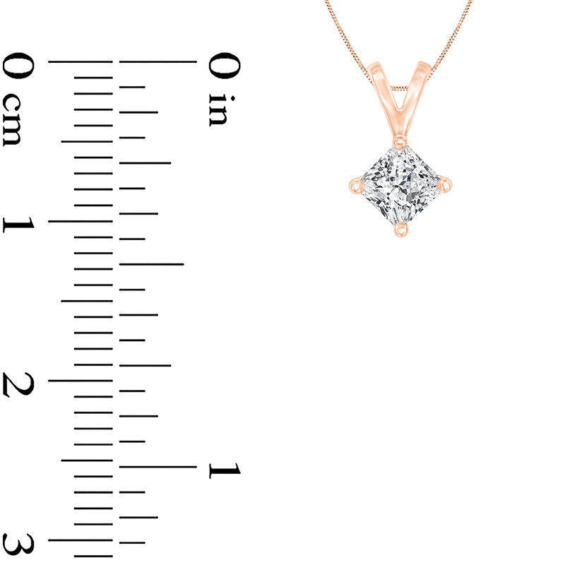0.5 CT. Certified Princess-Cut Natural Clarity Enhanced Solitaire Pendant in 14K Rose Gold (I/SI2)