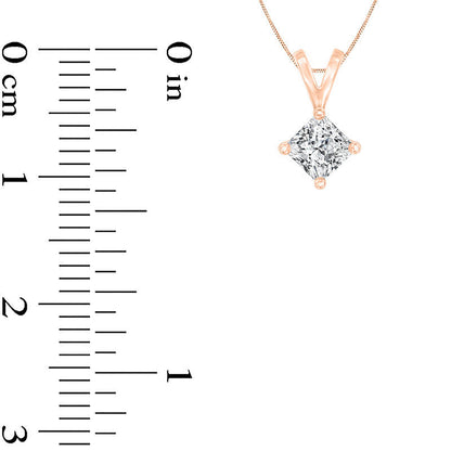 0.5 CT. Certified Princess-Cut Natural Clarity Enhanced Solitaire Pendant in 14K Rose Gold (I/SI2)