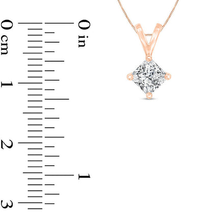 0.75 CT. Certified Princess-Cut Natural Clarity Enhanced Solitaire Pendant in 14K Rose Gold (I/SI2)