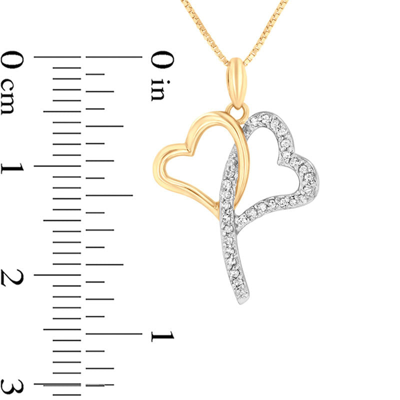 0.07 CT. T.W. Natural Diamond Double Heart Outline Pendant in 14K Two-Toned Gold