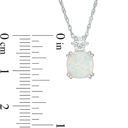 8.0mm Cushion-Cut Lab-Created Opal and White Sapphire Pendant in Sterling Silver