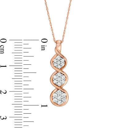 0.33 CT. T.W. Composite Natural Diamond Triple Drop Pendant in 10K Rose Gold