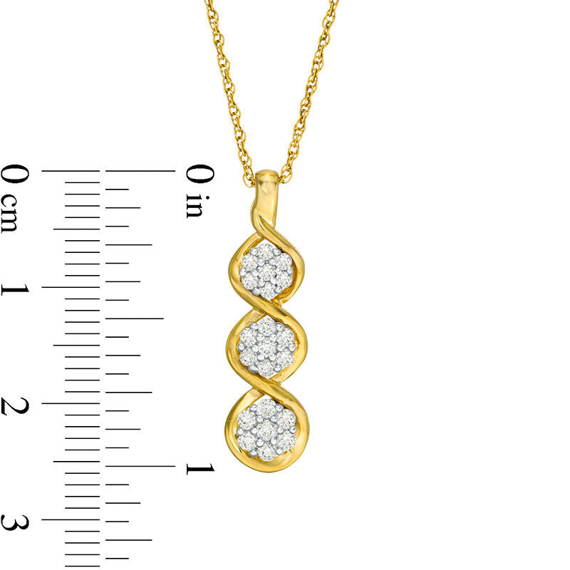 0.33 CT. T.W. Natural Diamond Triple Drop Pendant in 10K Yellow Gold