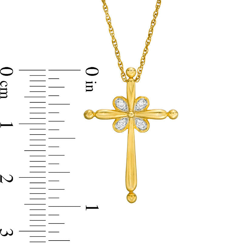 0.05 CT. T.W. Natural Diamond Flower Cross Pendant in 10K Yellow Gold
