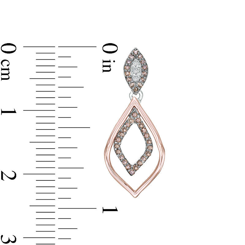 0.25 CT. T.W. Enhanced Champagne and White Diamond Marquise Outline Drop Earrings in Sterling Silver and 10K Rose Gold