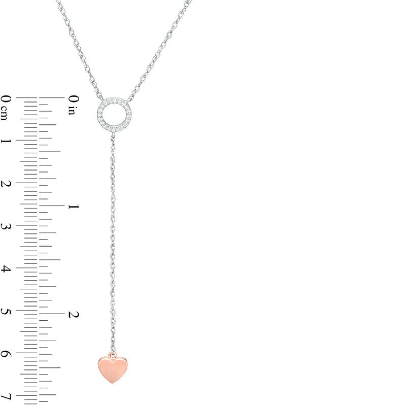 0.07 CT. T.W. Natural Diamond Circle Outline and Heart Y" Necklace in Sterling Silver and 10K Rose Gold - 20""