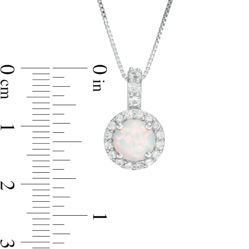 7.0mm Lab-Created Opal and White Sapphire Frame Drop Pendant in Sterling Silver