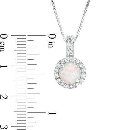 7.0mm Lab-Created Opal and White Sapphire Frame Drop Pendant in Sterling Silver