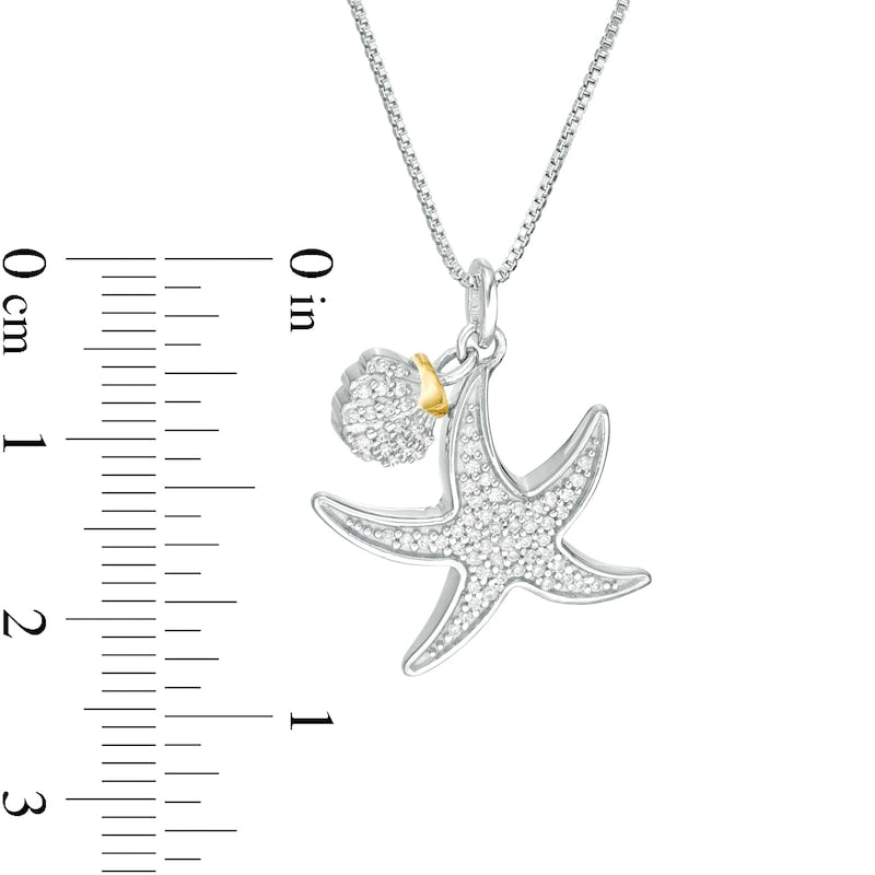 0.2 CT. T.W. Natural Diamond Starfish with Seashell Charm Pendant in Sterling Silver and 14K Gold Plate