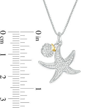 0.2 CT. T.W. Natural Diamond Starfish with Seashell Charm Pendant in Sterling Silver and 14K Gold Plate
