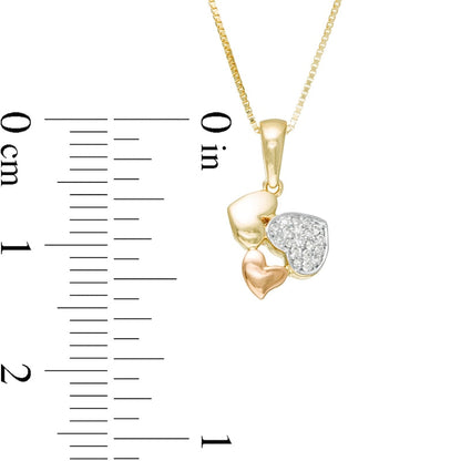 Natural Diamond Accent Heart Cluster Pendant in 10K Tri-Tone Gold