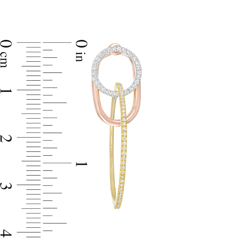 0.5 CT. T.W. Diamond Circle Trio Drop Earrings in 10K Tri-Tone Gold