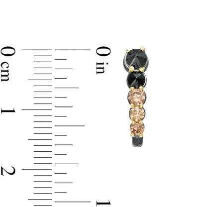 1 CT. T.W. Enhanced Black and Champagne Diamond J-Hoop Earrings in 10K Gold with Black Rhodium