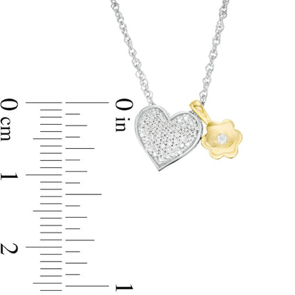 0.1 CT. T.W. Natural Diamond Heart and Flower Charm Pendant in Sterling Silver and 10K Yellow Gold