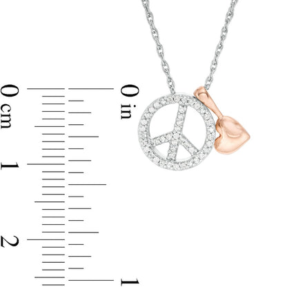 0.1 CT. T.W. Natural Diamond Peace Sign and Puffed Heart Charm Pendant in Sterling Silver and 10K Rose Gold