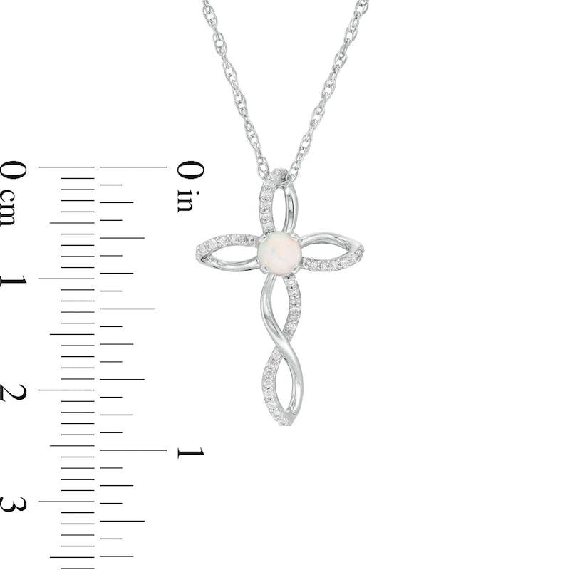 4.0mm Lab-Created Opal and 0.1 CT. T.W. Diamond Twisted Cross Pendant in Sterling Silver