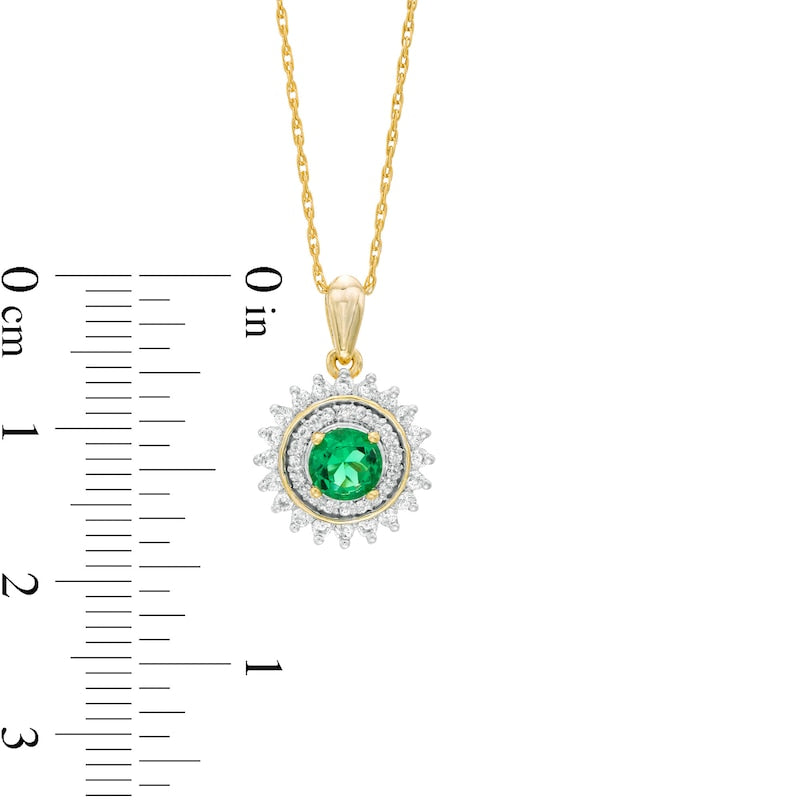 4.8mm Lab-Created Emerald and White Sapphire Sunburst Double Frame Pendant in Sterling Silver with 14K Gold Plate