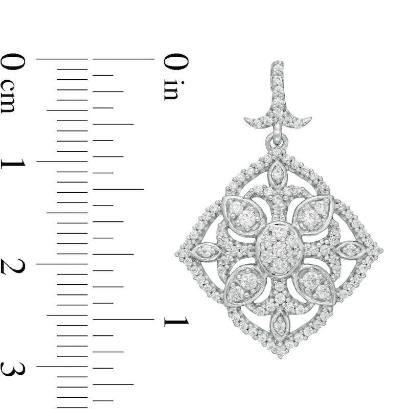 1 CT. T.W. Diamond Ornate Flower Vintage-Style Drop Earrings in 10K White Gold